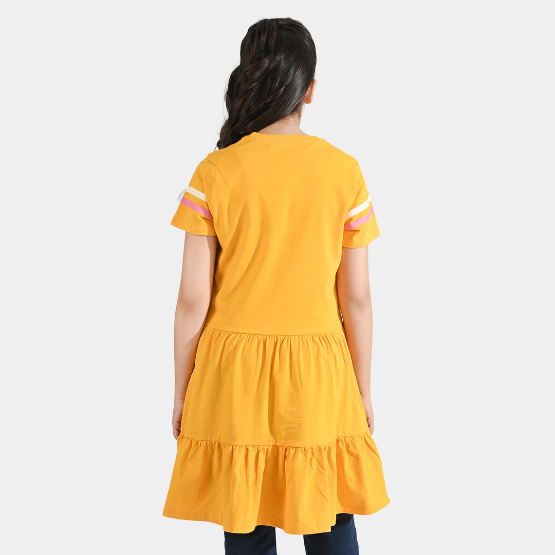 Girls Cotton Jersey Knitted Frock Summer Paradise-Citrus