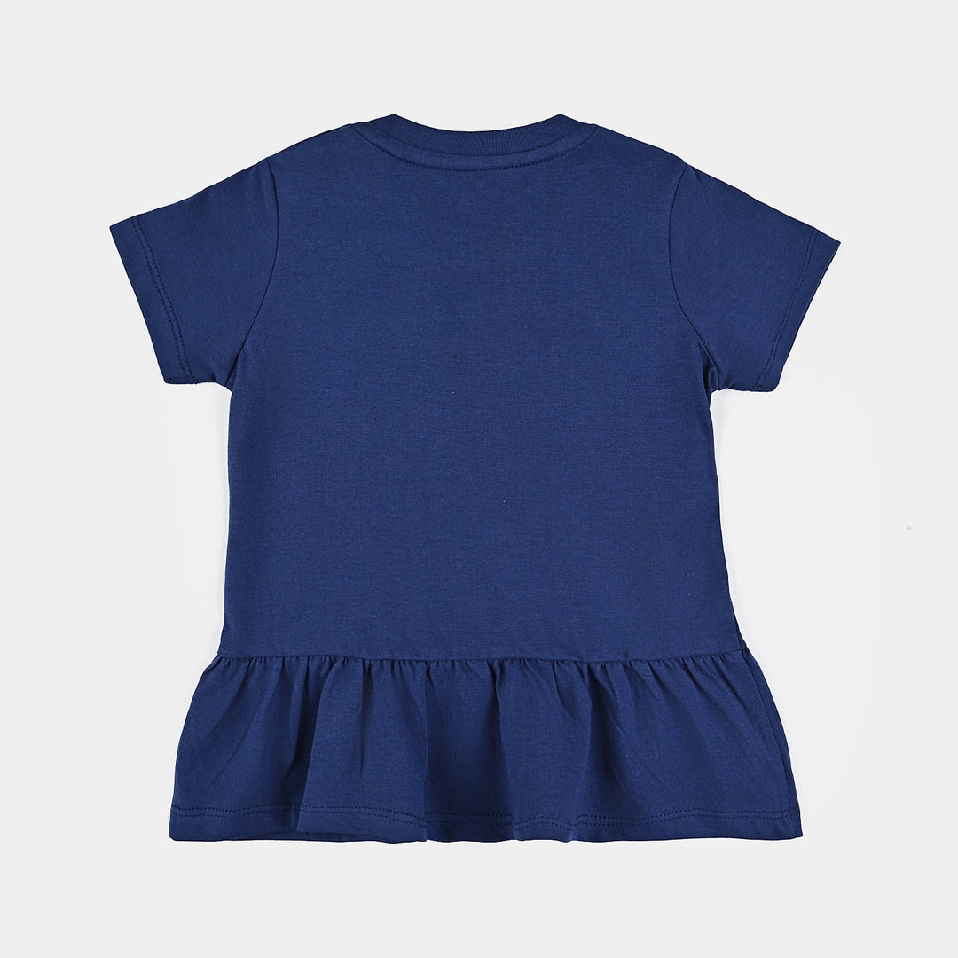 Infant Girls Cotton Jersey Knitted Frock Sun-Navy Blue