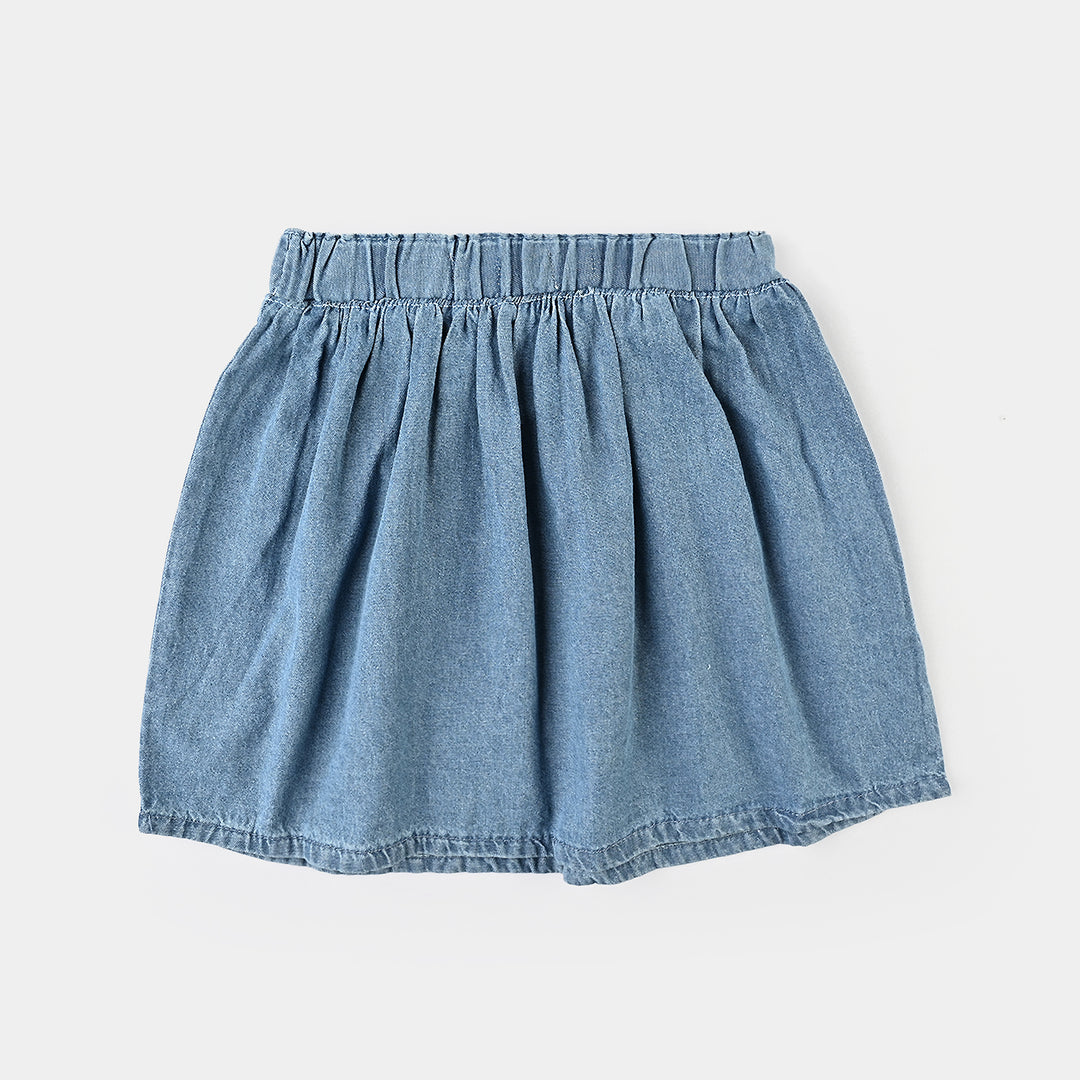 Girls Denim Viscose Skirt Flowers-Mid Blue