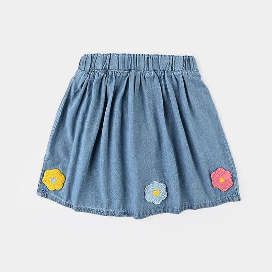 Girls Denim Viscose Skirt Flowers-Mid Blue