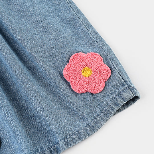 Girls Denim Viscose Skirt Flowers-Mid Blue