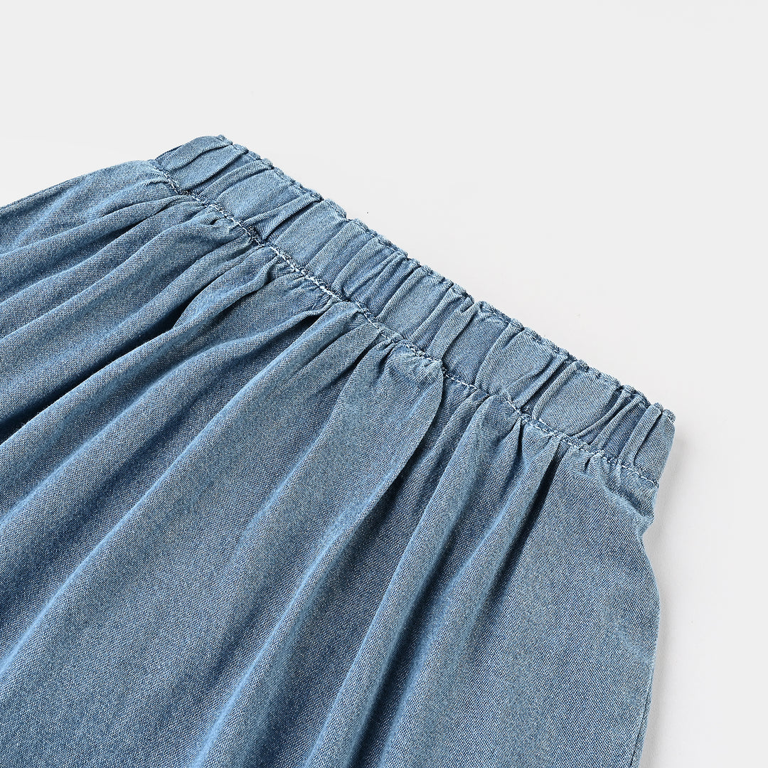 Girls Denim Viscose Skirt Flowers-Mid Blue