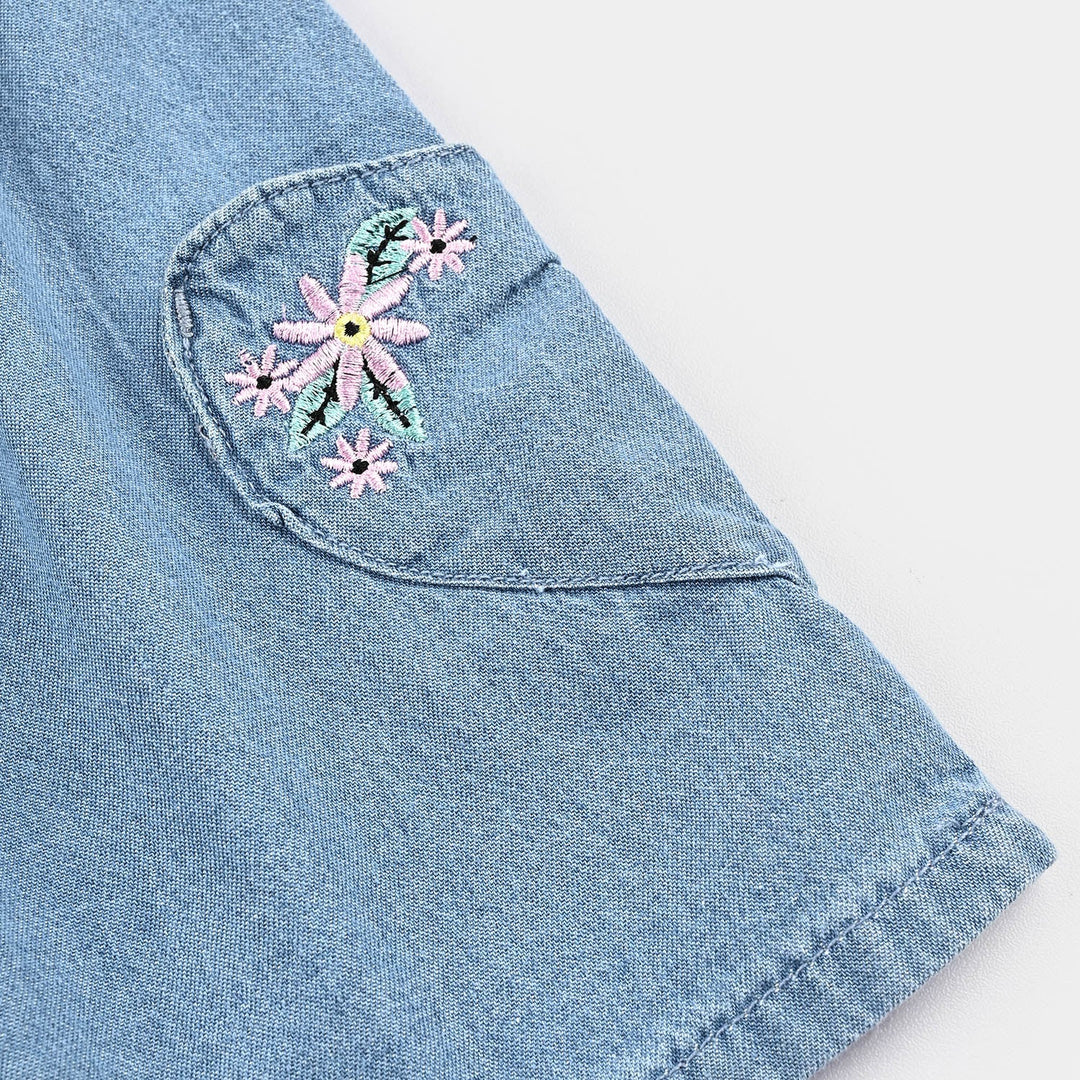 Girls Denim Skirt Heart Pockets-LIGHT BLUE