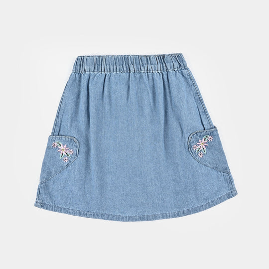 Girls Denim Skirt Heart Pockets-LIGHT BLUE