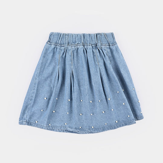 Girls Denim Skirt Pearls-LIGHT BLUE