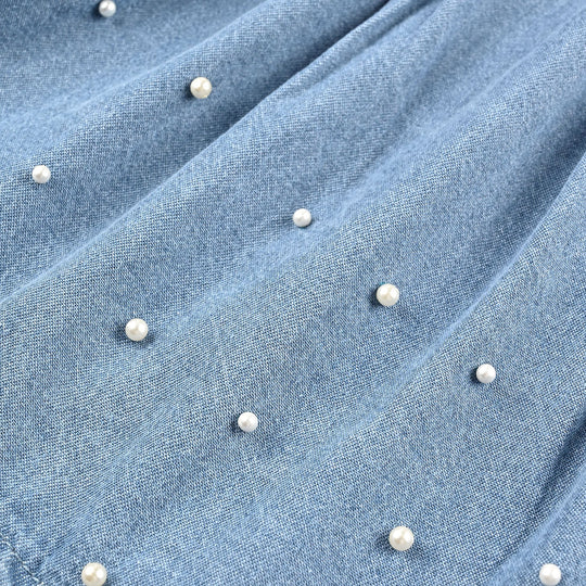 Girls Denim Skirt Pearls-LIGHT BLUE