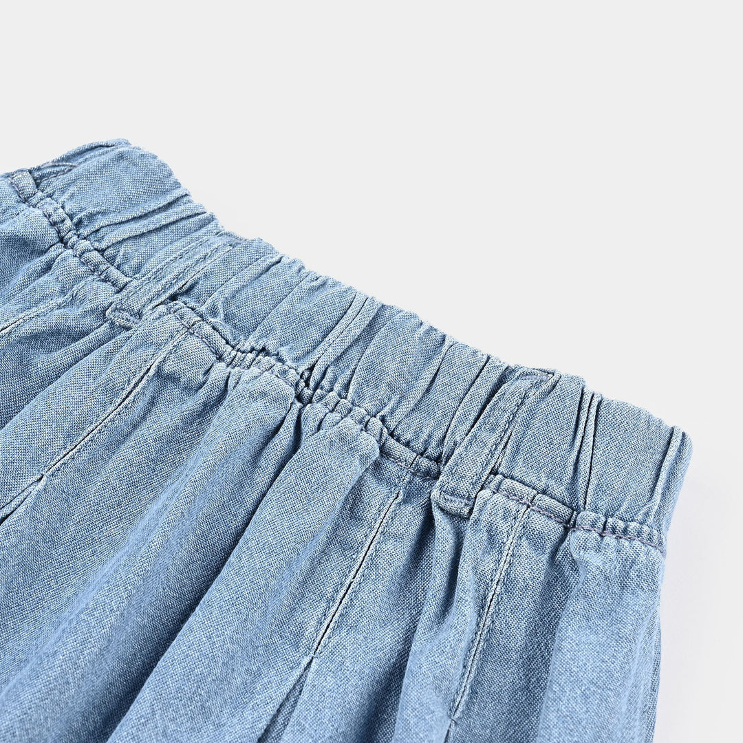 Girls Denim Skirt Pearls-LIGHT BLUE