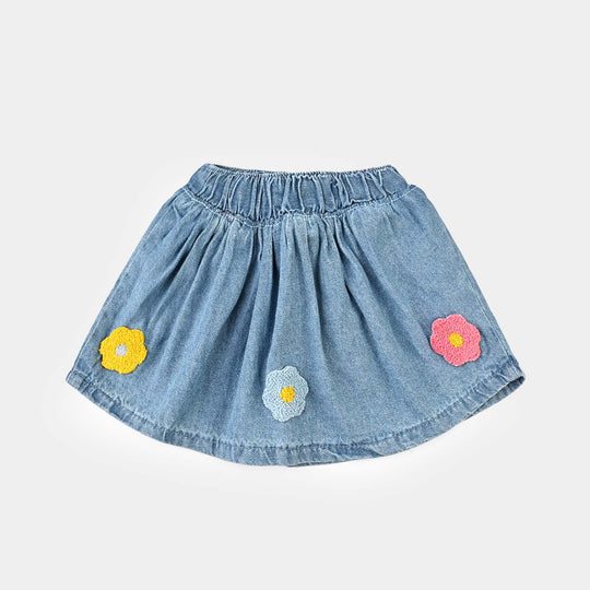 Infant Girls Denim Viscose Skirt Flowers-Mid.Blue