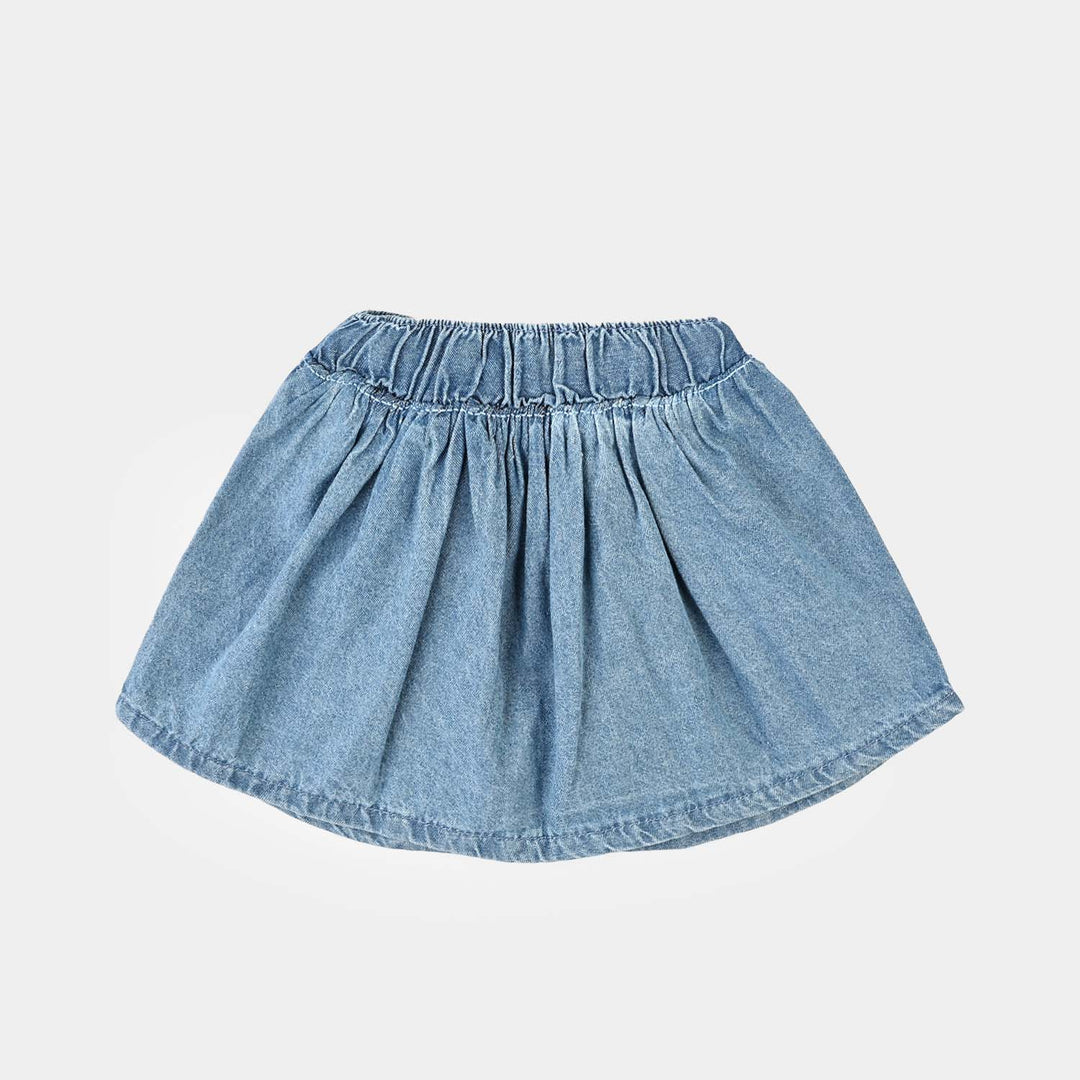 Infant Girls Denim Viscose Skirt Flowers-Mid.Blue