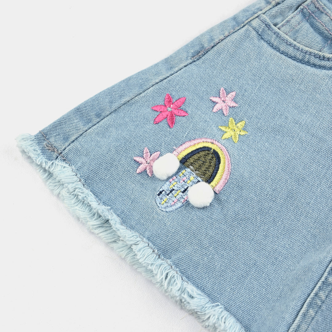 Infant Girls Denim Skirt Mushrooms-Mid.Blue