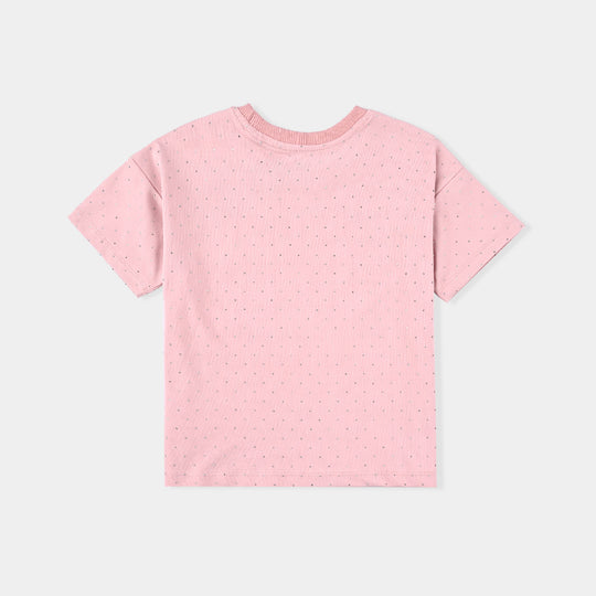 Girls Lycra Jersey T-Shirt H/S Silver Studs-C.Pink