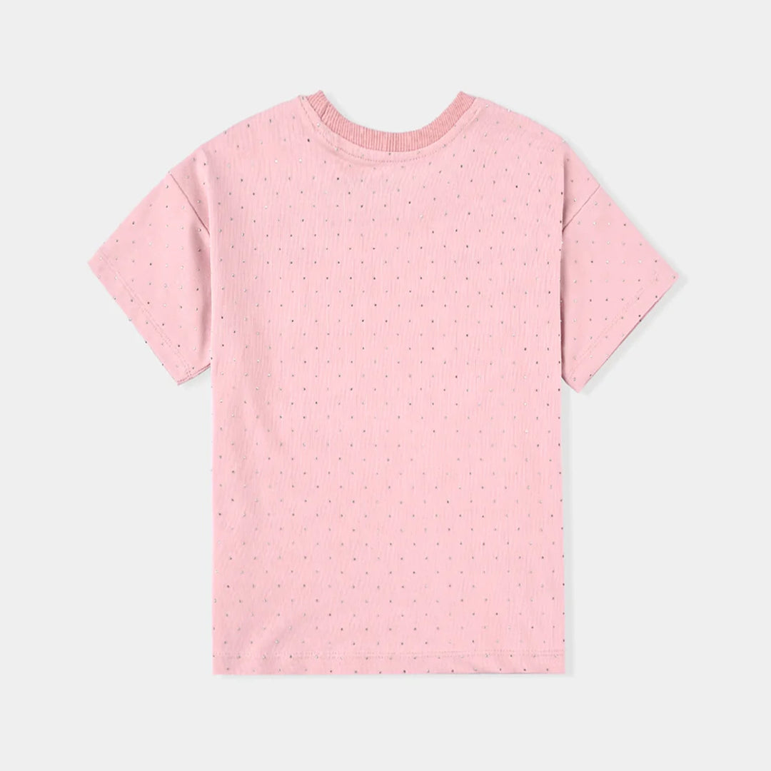 Girls Lycra Jersey T-Shirt H/S Silver Studs-C.Pink