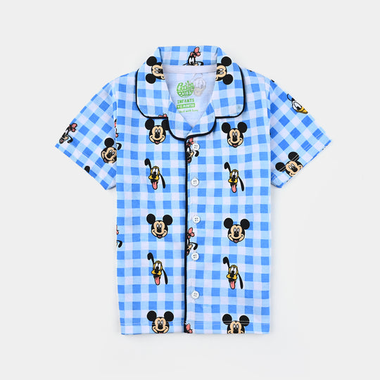 Infant Boys Poly cotton Jersey Night Suit Mickey Allover Print-Navy Blue