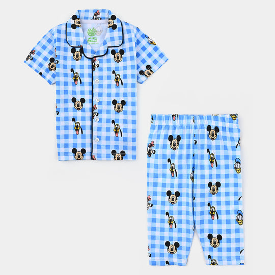 Infant Boys Poly cotton Jersey Night Suit Mickey Allover Print-Navy Blue