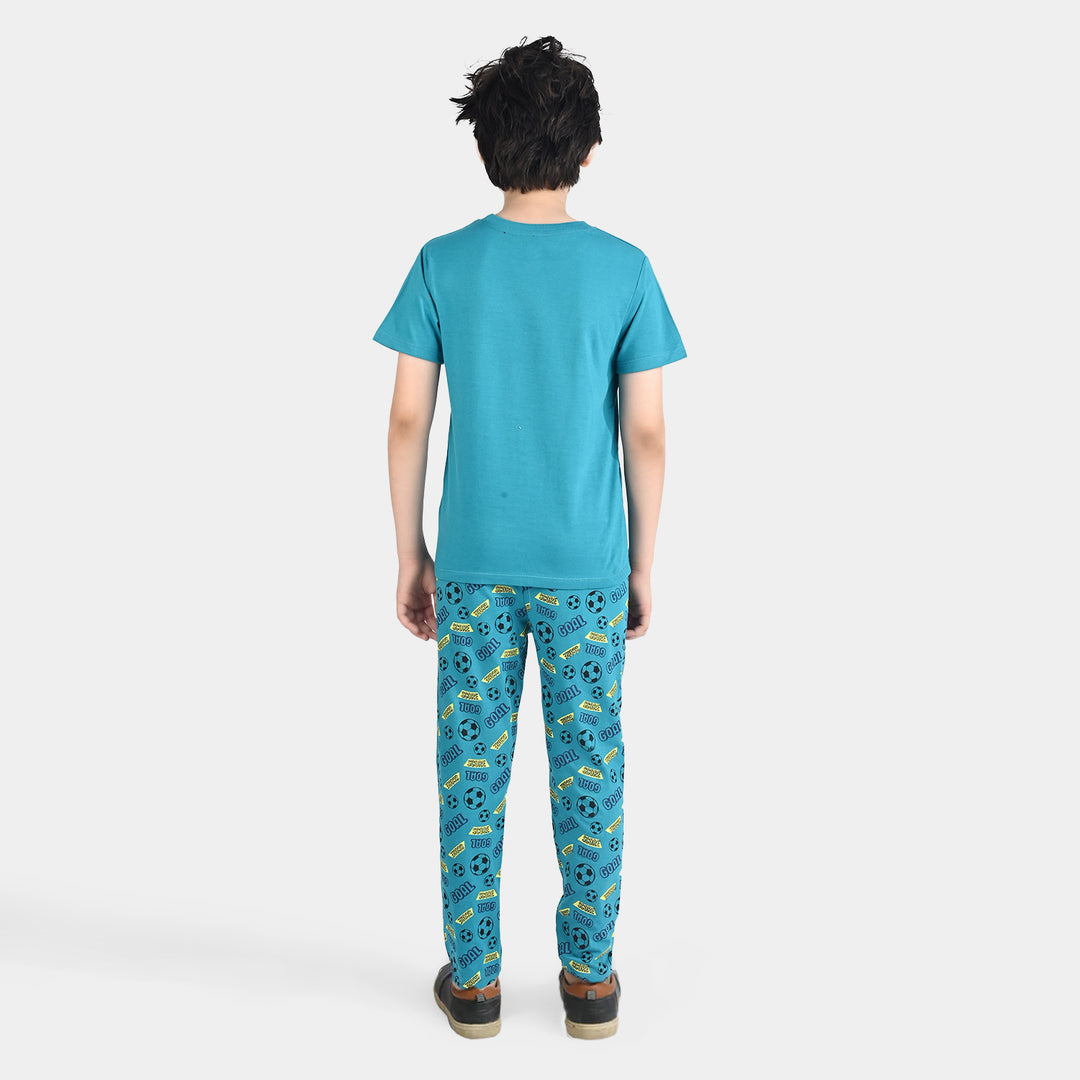 Boys Poly Cotton Jersey Nightwear Eat Sleep Football-Teal