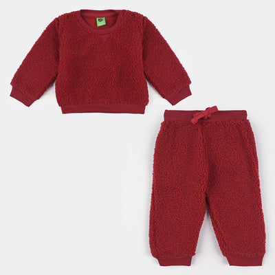 Infant Boys Sherpa Suit-Maroon