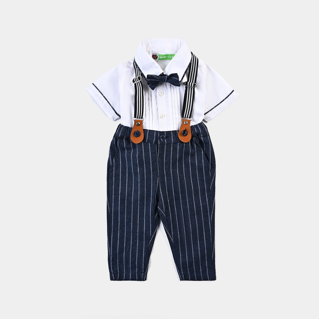 Infant Boys Yarn Dyed 2 Pc Suit Navy Suspender-NAVY