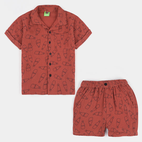 Infant Boys Seer Sucker 2 Pc Suit Resort Style-Rust