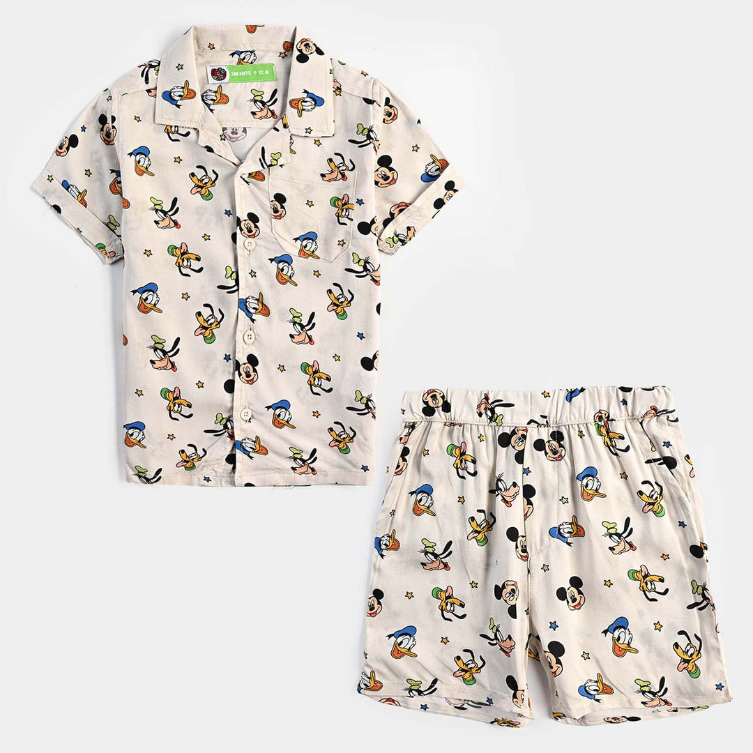 Infant Boys Viscose 2 Pc Suit Mickey & Fun-White