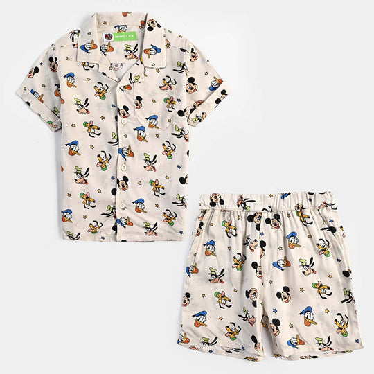 Infant Boys Viscose 2 Pc Suit Mickey & Fun-White