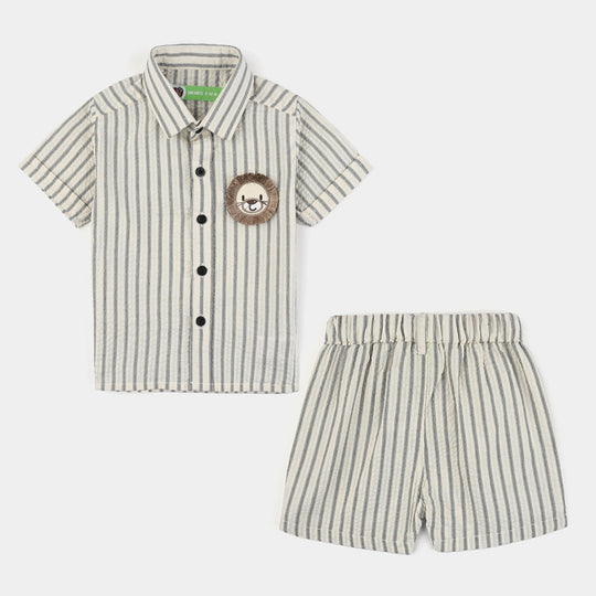 Infant Boys Cotton 2 Pc Suit Crinkle Stripe-White