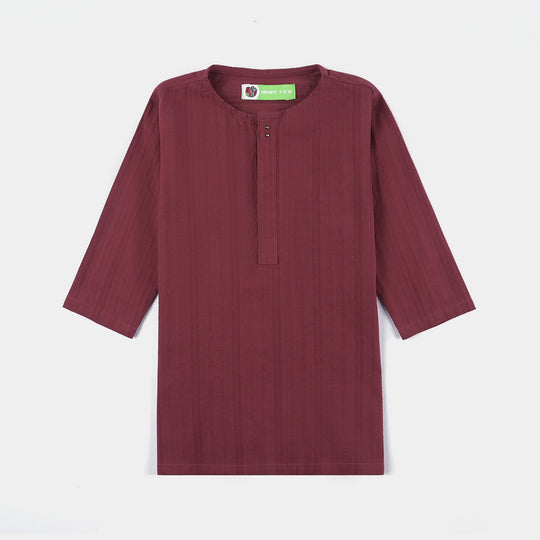 Infant Boys Cotton Jacquard Basic Kurta (Textured Maroon)