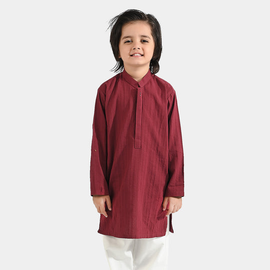 Boys Cotton Jacquard Basic Kurta (Textured Maroon)