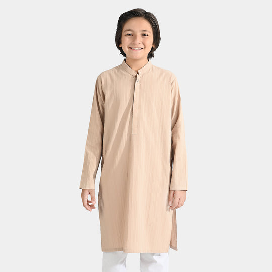 Boys Cotton Jacquard Basic Kurta (Textured)-BEIGE