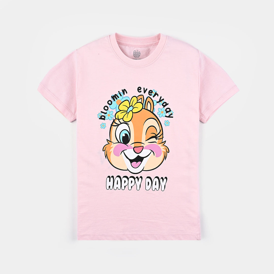 Girls Cotton jersey T-Shirt H/S Happy Day-B.Pink