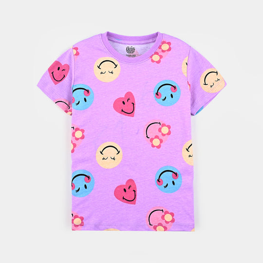 Girls Cotton Jersey T-Shirt H/S Smiley Hearts