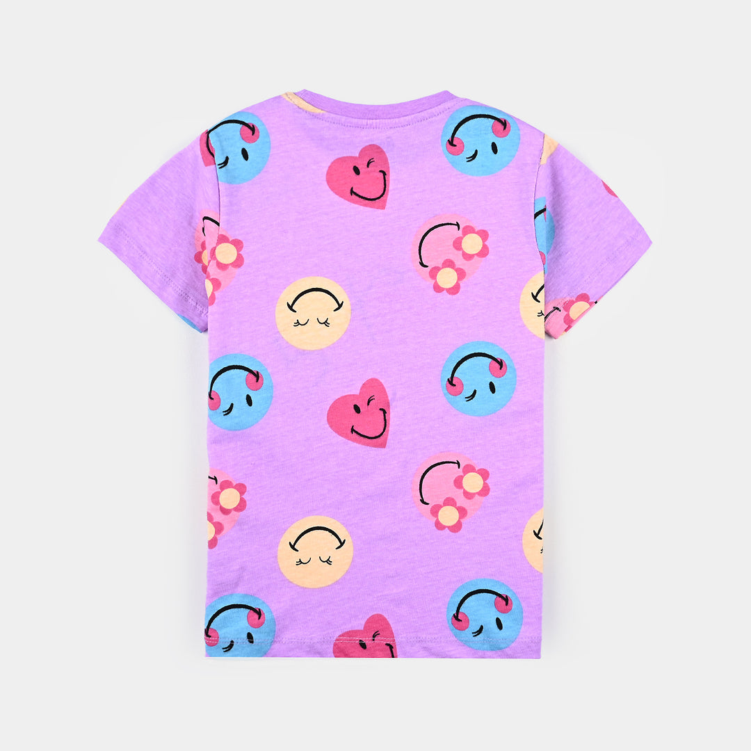 Girls Cotton Jersey T-Shirt H/S Smiley Hearts