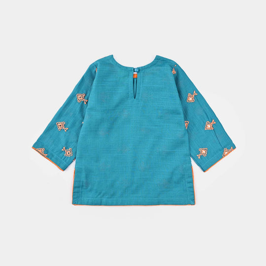 Infant Girls Cotton Slub EMB Kurti Little Fishes