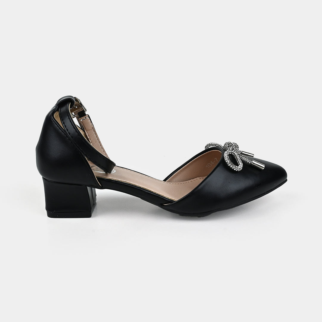 Girls Pumps Heels 104-7-Black/.Silver