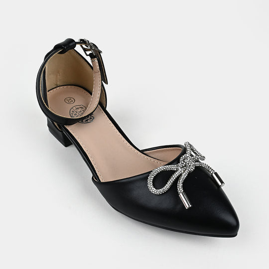 Girls Pumps Heels 104-7-Black/.Silver