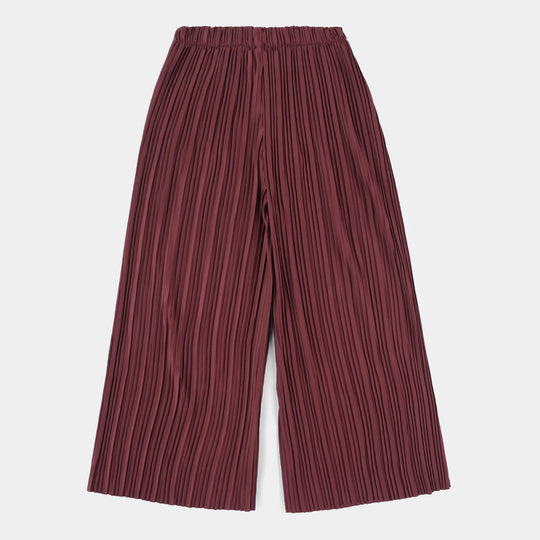 Girls Culotte Maroon Crinkle-MAROON