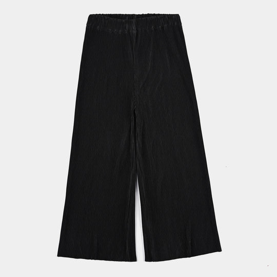 Girls Poly Cotton Culotte Pin Pleats-BLACK