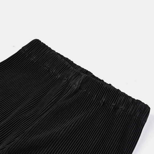 Girls Poly Cotton Culotte Pin Pleats-BLACK