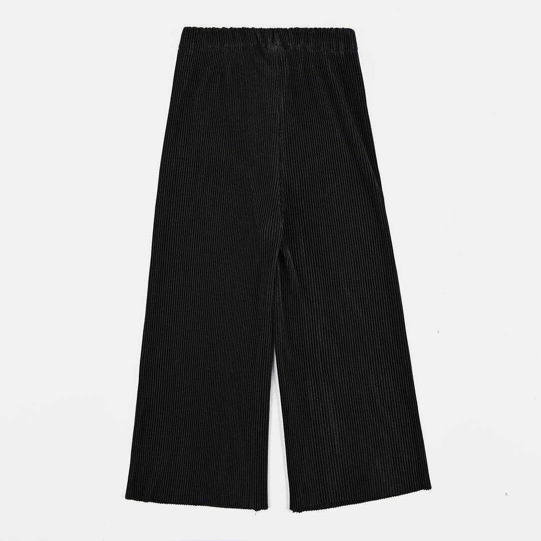 Girls Poly Cotton Culotte Pin Pleats-BLACK