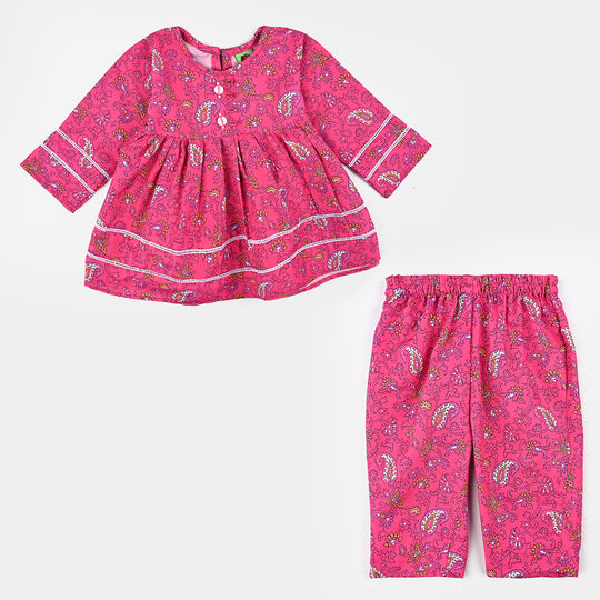 Girls Poly Lawn Printed 2 Pcs Paisley-Pink