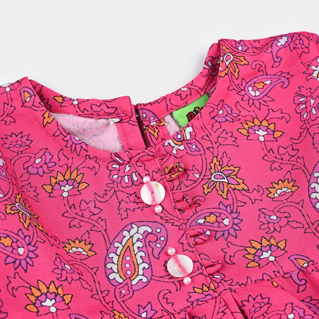 Girls Poly Lawn Printed 2 Pcs Paisley-Pink