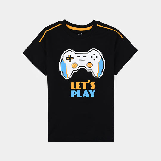 Boys Cotton Jersey T-Shirt H/S Lets Play-Jet Black