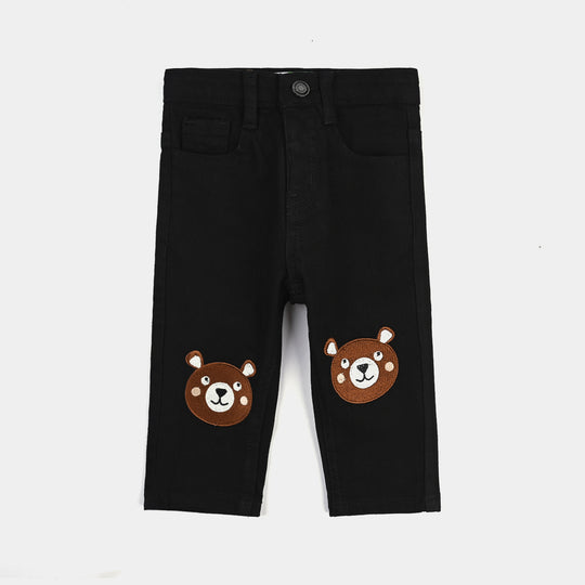 Infant Boys Denim Stretch Denim Pant Bear Face - BLACK