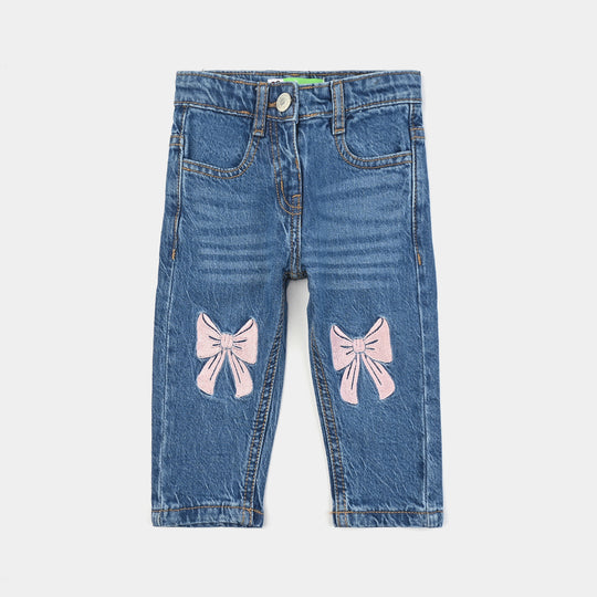 Infant Girls Denim Stretch Denim Pant Bow-Mid Blue