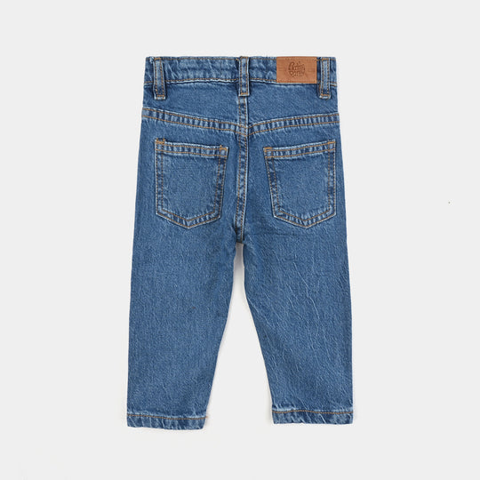 Infant Girls Denim Stretch Denim Pant Bow-Mid Blue