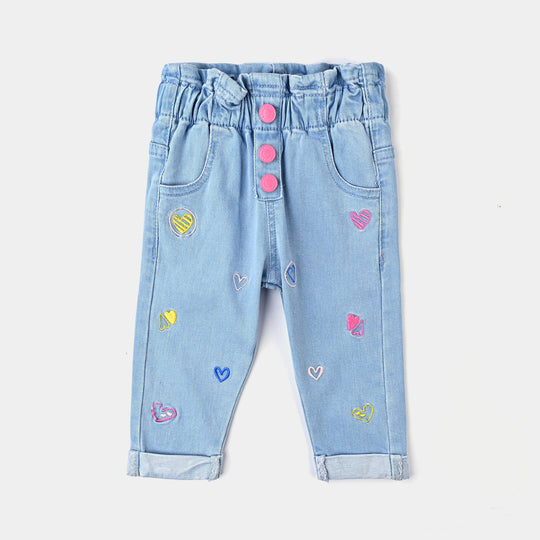 Infant Girls Denim Stretch Pant Hearts-Ice Blue