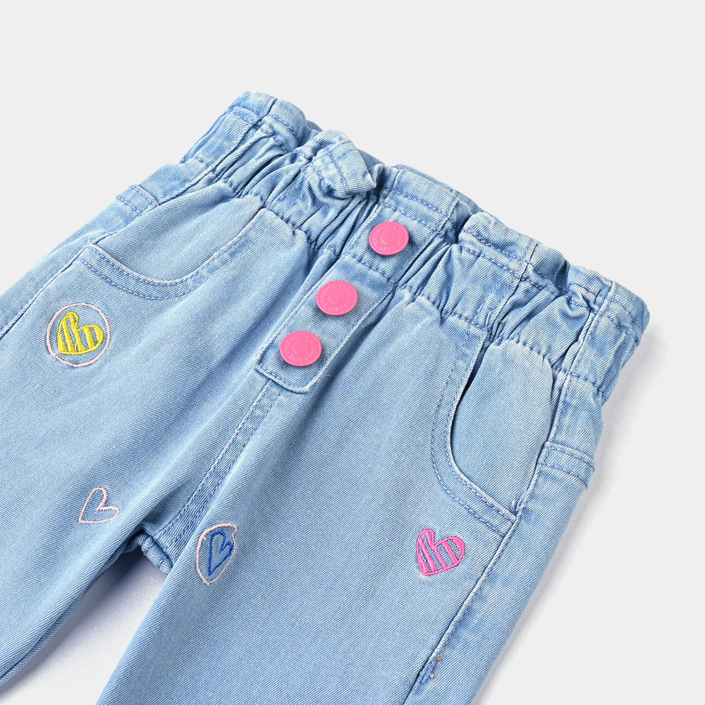 Infant Girls Denim Stretch Pant Hearts-Ice Blue