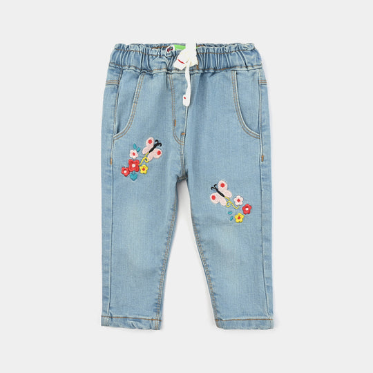 Infant Girls Denim Pant Butterfly & Flowers-LT.Blue