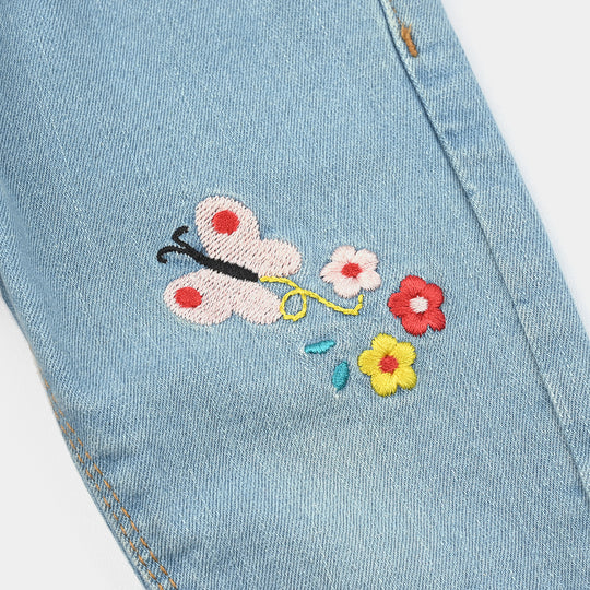 Infant Girls Denim Pant Butterfly & Flowers-LT.Blue