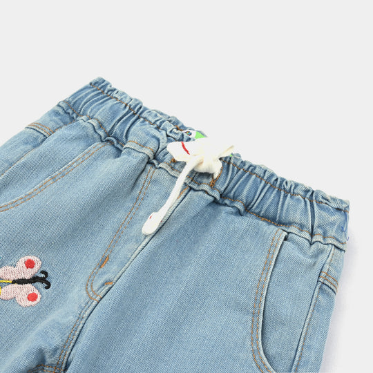 Infant Girls Denim Pant Butterfly & Flowers-LT.Blue