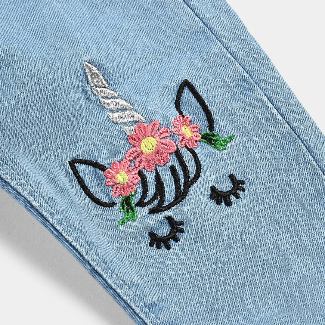 Infant Girls Denim Stretch Pant-Ice Blue